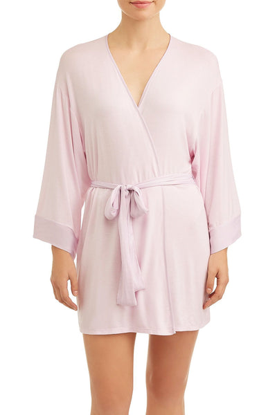 Josie By Natori Sweet Street Satin Detail Wrap Robe in Tea Pink