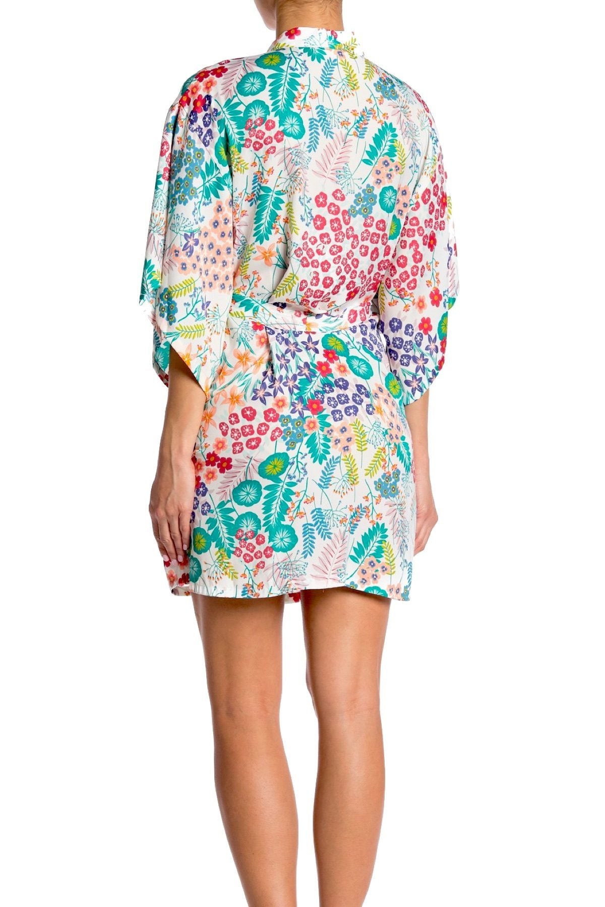 Josie by Natori Lotus Bouquet Kimono Wrap Robe in White/Multi