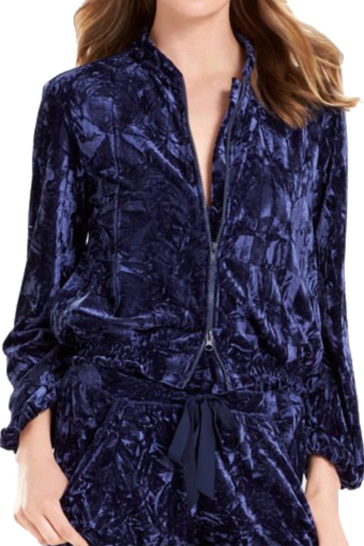 Josie by Natori Velvet Crush Zip Bomber Jacket in Midnight