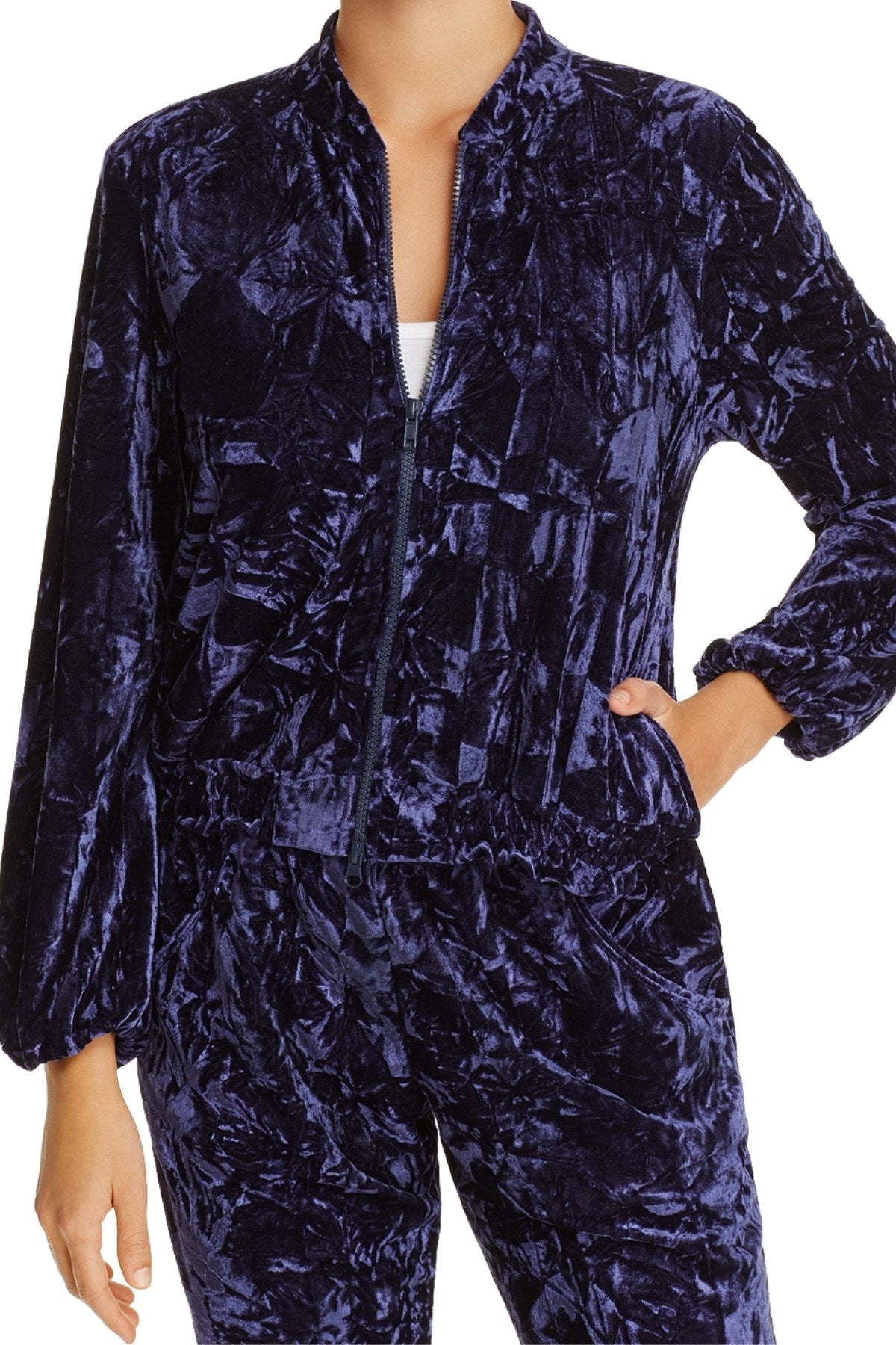 Josie by Natori Velvet Crush Zip Bomber Jacket in Midnight