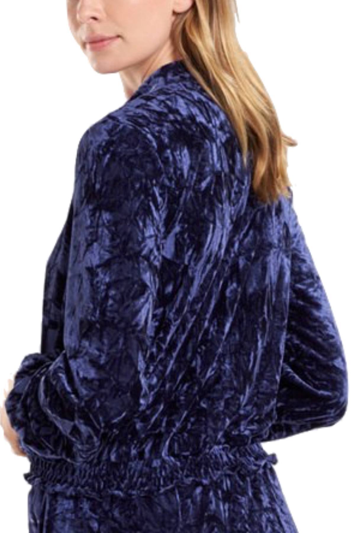 Josie by Natori Velvet Crush Zip Bomber Jacket in Midnight