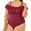 La Blanca Plus Island Goddess Off-the-shoulder One-piece Swimsuit Wine