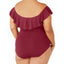 La Blanca Plus Island Goddess Off-the-shoulder One-piece Swimsuit Wine