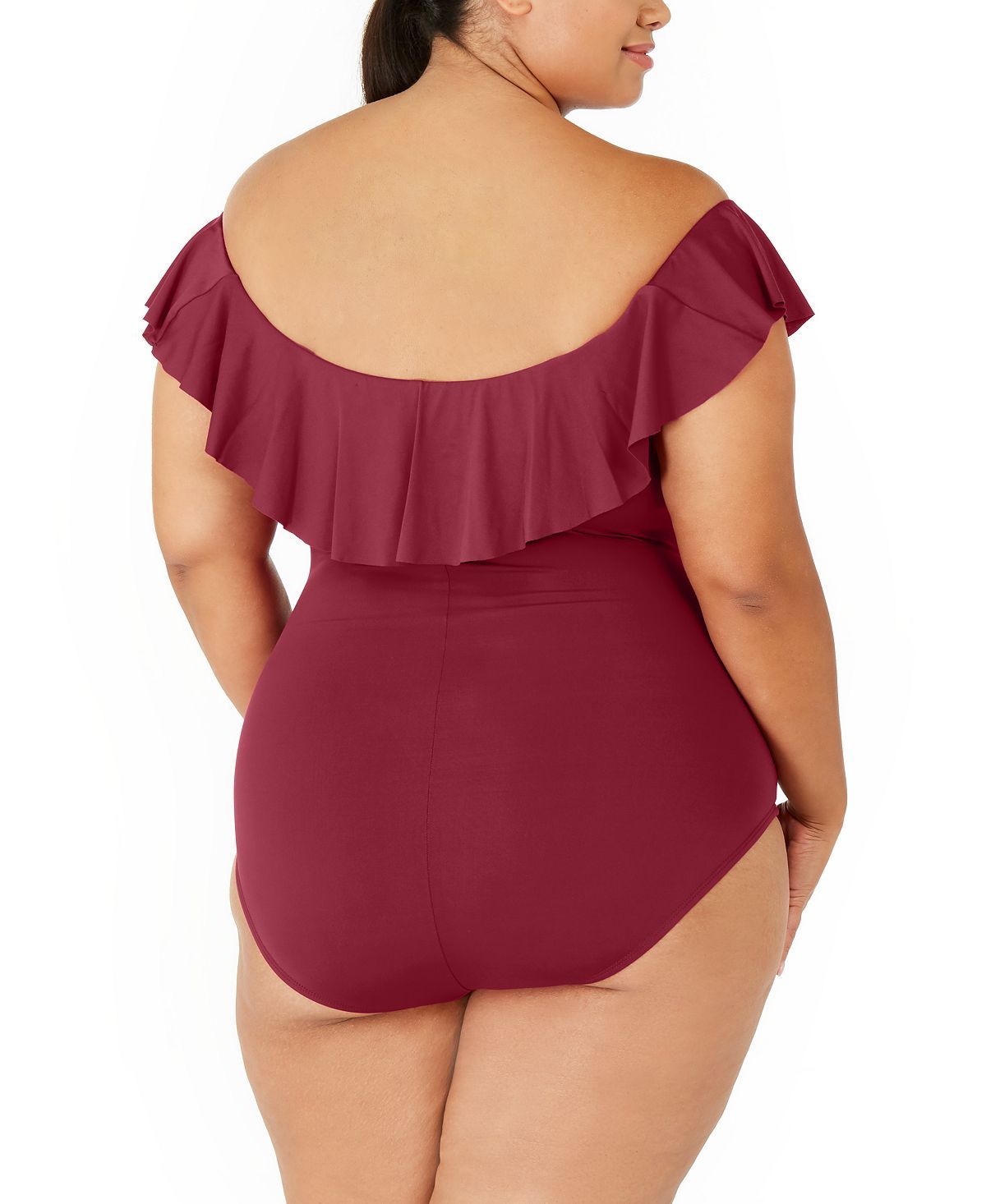 La Blanca Plus Island Goddess Off-the-shoulder One-piece Swimsuit Wine