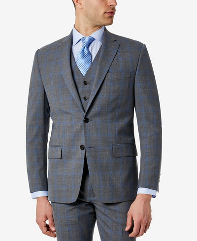 Lauren Ralph Lauren Classic-fit Wool Stretch Suit Jacket Grey/Blue Plaid