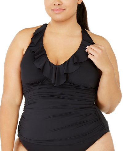 Lauren Ralph Lauren Plus Beach Club Ruffled Tankini Top Black