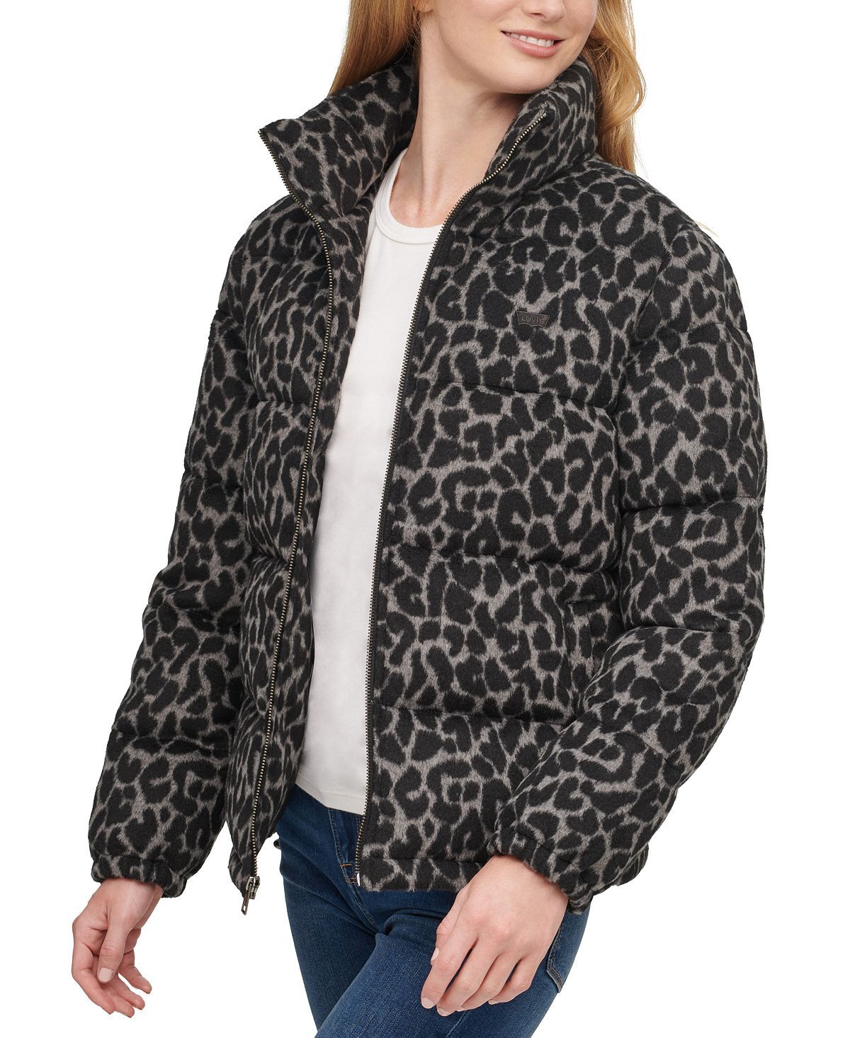 Levi's animal-print Cropped Puffer Jacket Charcoal Leopard