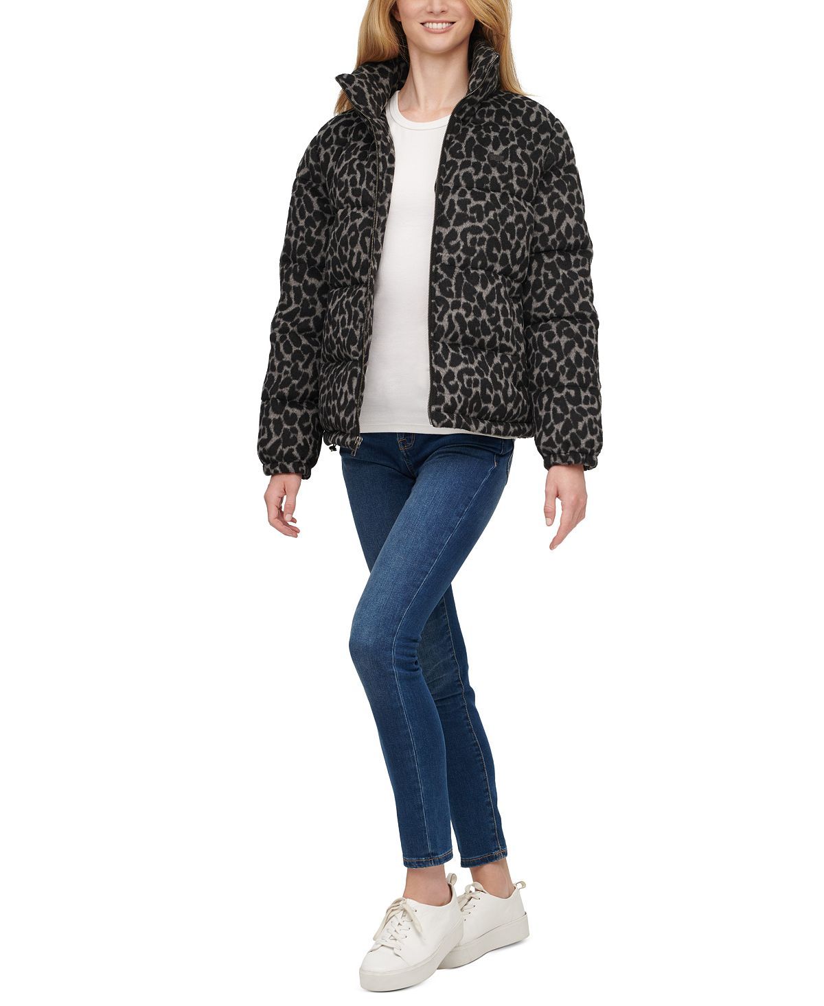 Levi's animal-print Cropped Puffer Jacket Charcoal Leopard