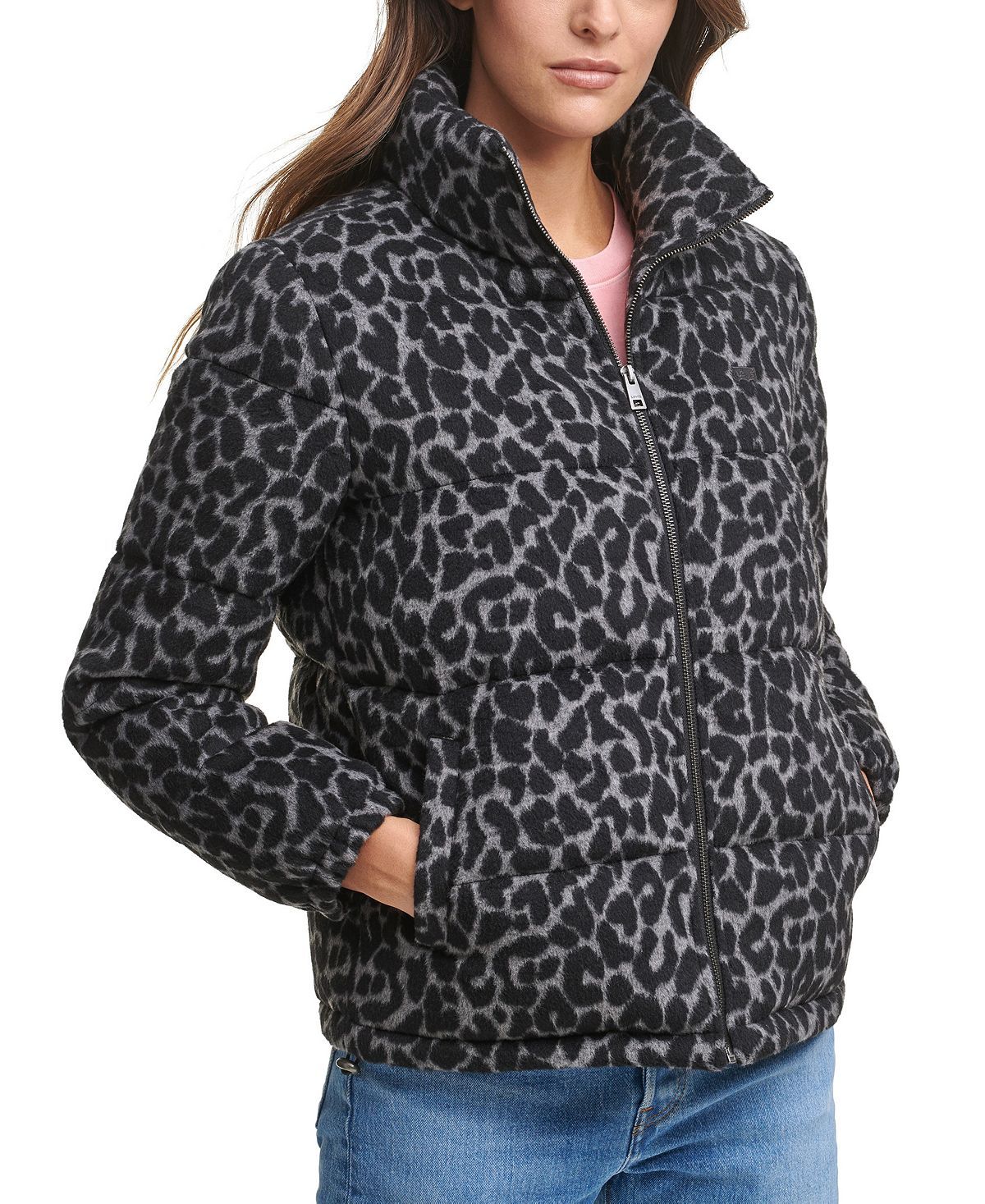 Levi's animal-print Cropped Puffer Jacket Charcoal Leopard