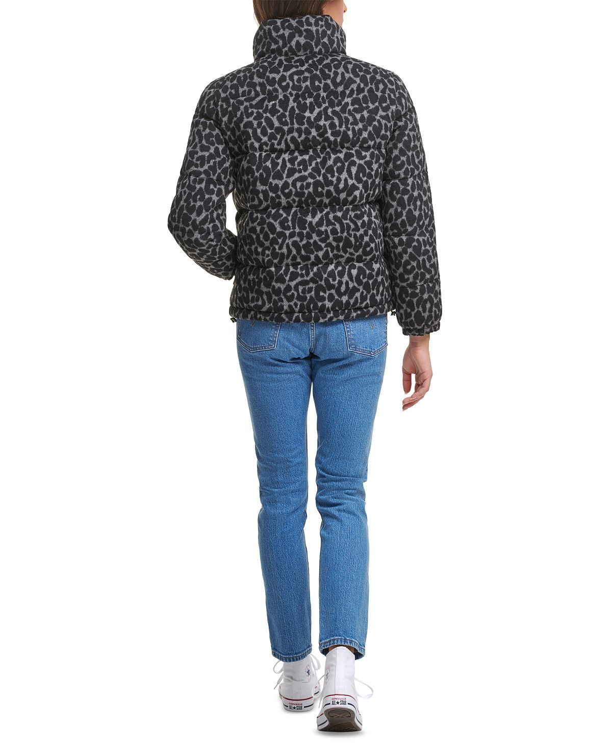 Levi's animal-print Cropped Puffer Jacket Charcoal Leopard