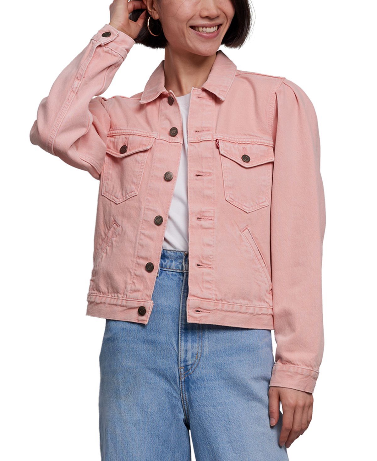 Levi's cotton Puff-sleeve Denim Trucker Jacket Chalky Blush Trucker