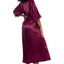 Linea Donatella Lace-trim Long Charmeuse Satin Wrap Robe Magenta