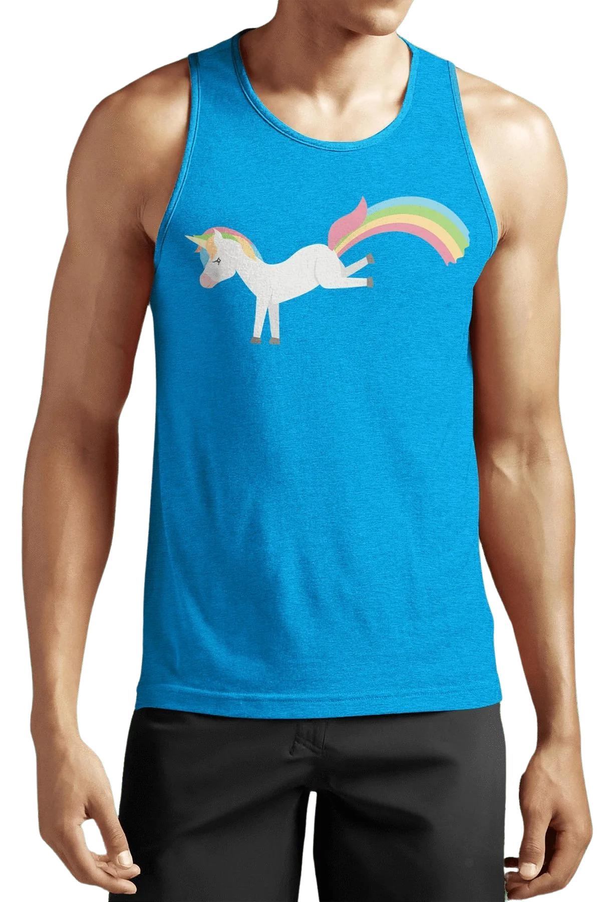 LowTee Blue Rainbow Factory Unicorn Graphic Tank