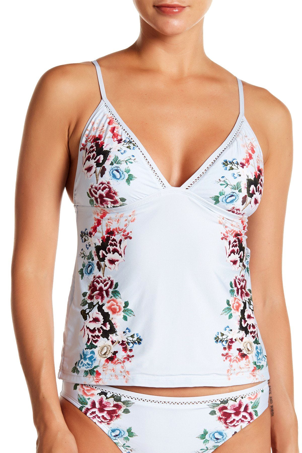 Lucky Brand Zen Garden V Neck Tankini Top in Blue Mist