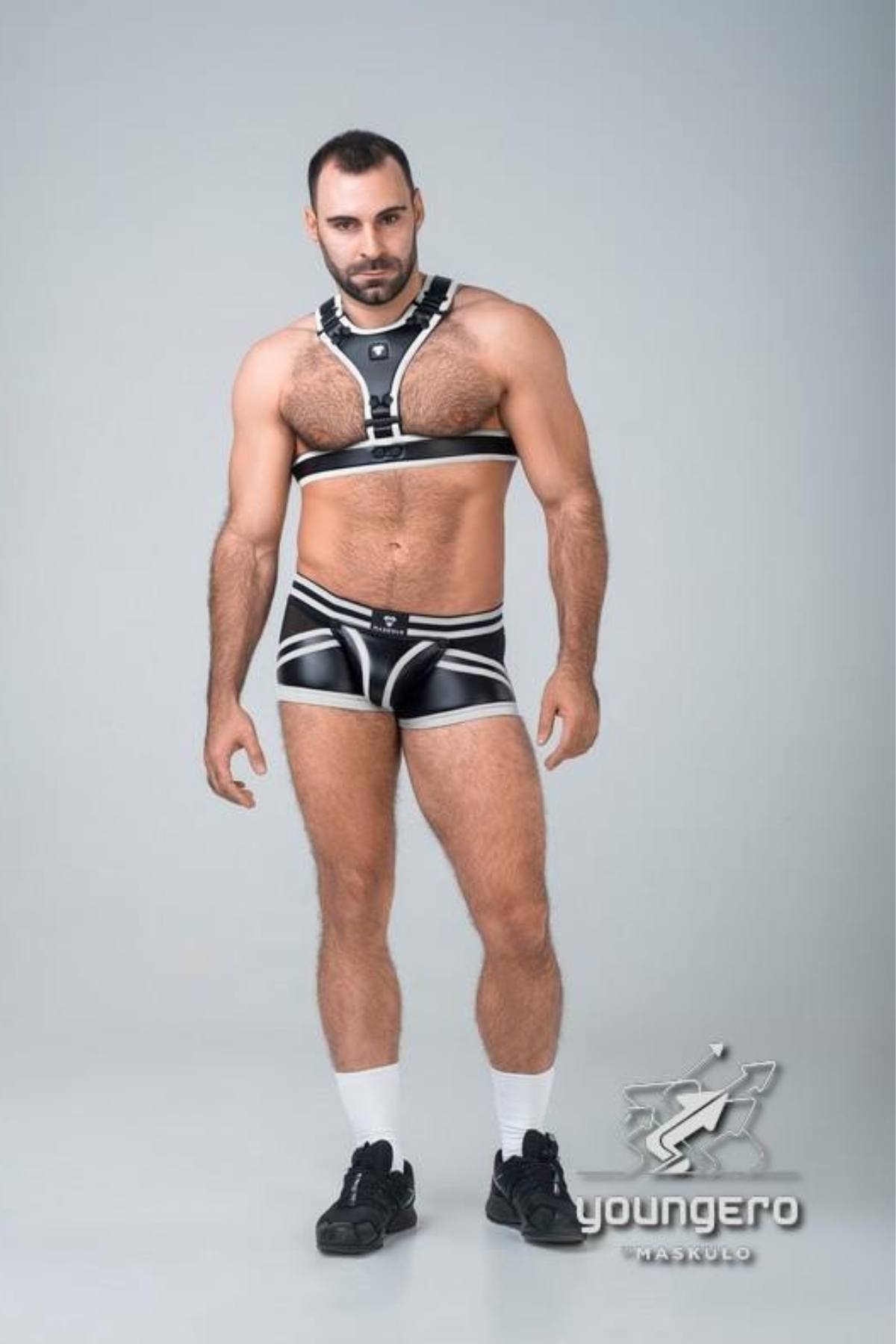 Maskulo White and Black Youngero Y Festish Harness