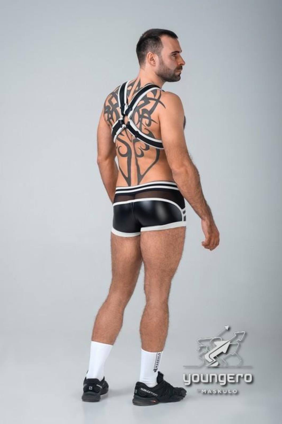 Maskulo White and Black Youngero Y Festish Harness