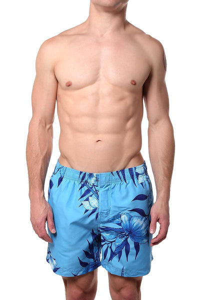 Memphis Blues Blue Tropical/Leaf Printed Swim Short