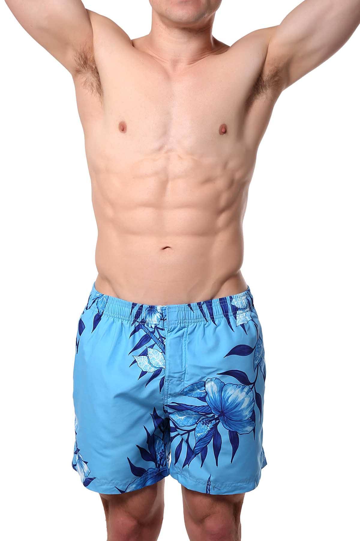 Memphis Blues Blue Tropical/Leaf Printed Swim Short