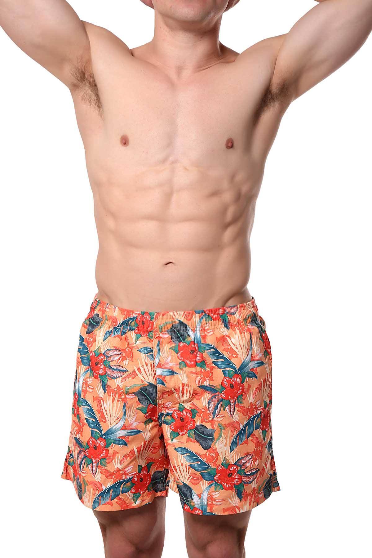 Memphis Blues Orange Tropical/Floral Printed Swim Short