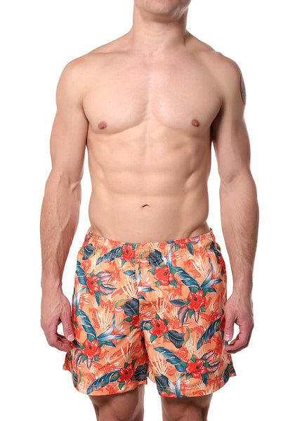 Memphis Blues Orange Tropical/Floral Printed Swim Short