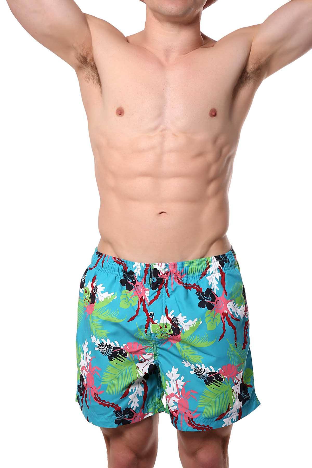 Memphis Blues Turquoise Tropical/Crab Printed Swim Short