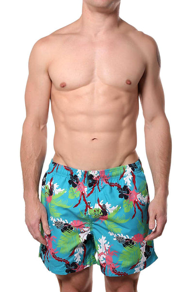 Memphis Blues Turquoise Tropical/Crab Printed Swim Short