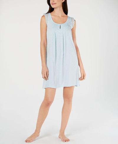 Miss Elaine Lace Ruffle Sleeveless Chemise Nightgown Crystal Blue