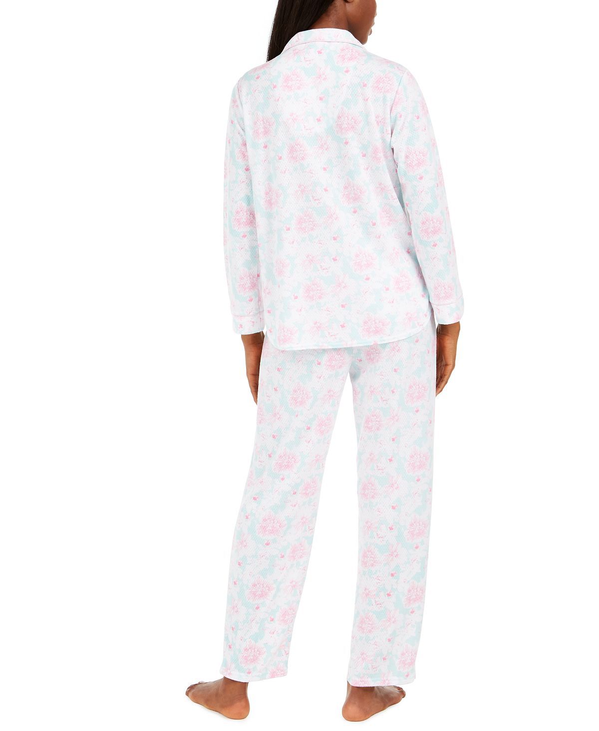 Miss Elaine Wo Floral-print Knit Pajama Set Pink / Mint Abstract Floral