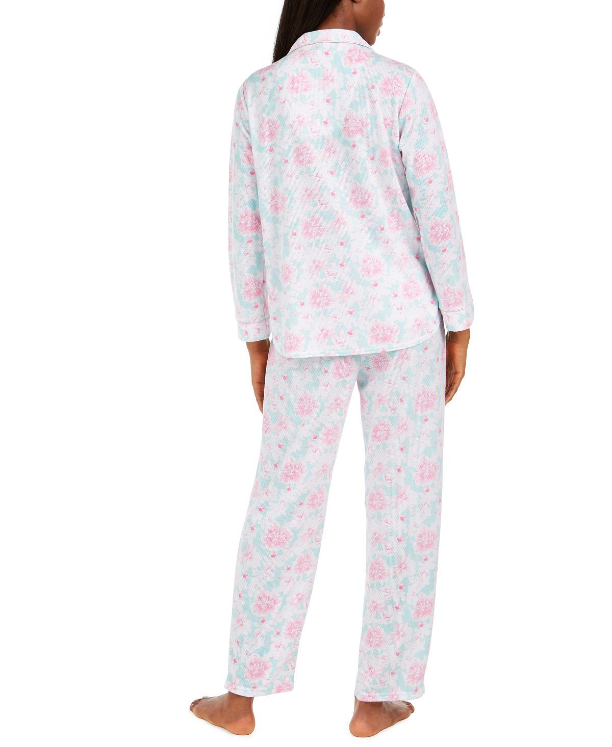 Miss Elaine Wo Floral-print Knit Pajama Set Pink / Mint Abstract Floral