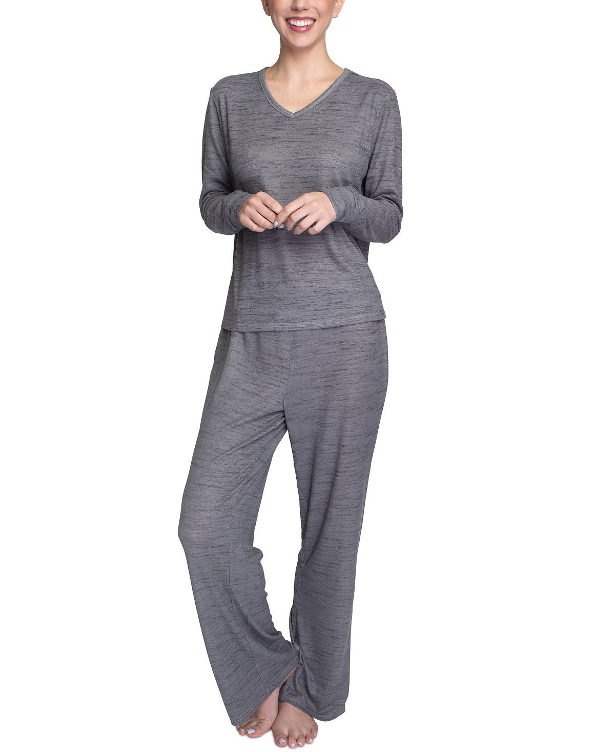 Muk Luks Butter-knit V-neck & Flare-leg Pants Lounge Set Gray