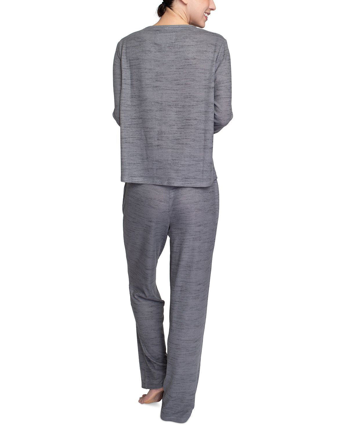 Muk Luks Butter-knit V-neck & Flare-leg Pants Lounge Set Gray