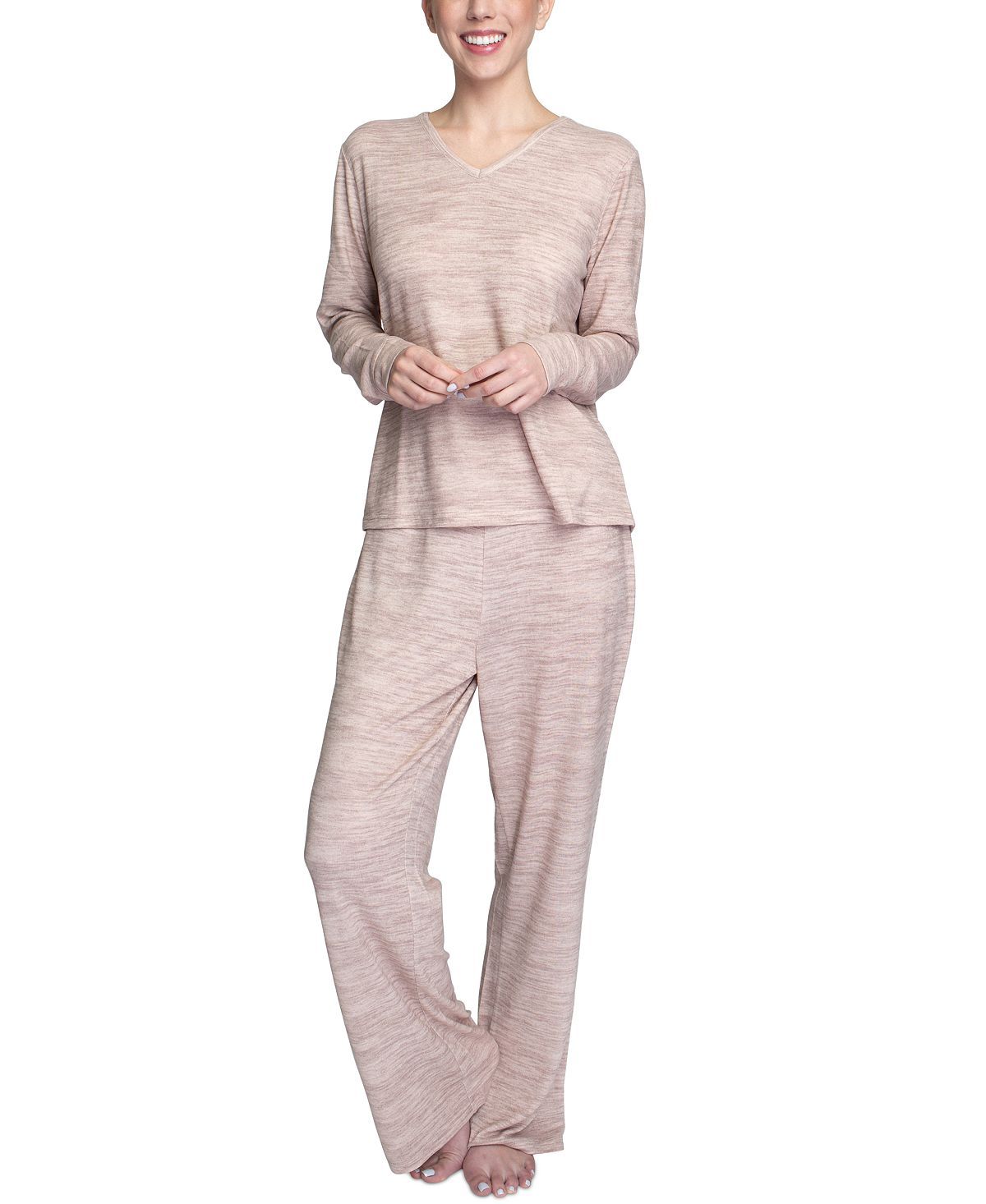 Muk Luks Butter-knit V-neck & Flare-leg Pants Lounge Set Mauve