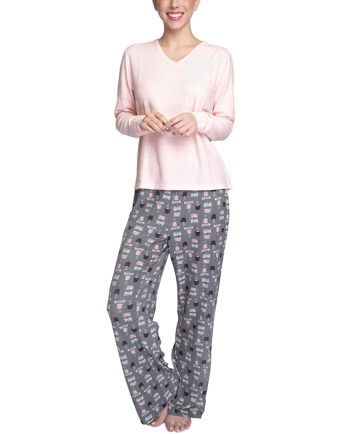 Muk Luks Butter-knit V-neck & Flare-leg Pants Lounge Set Pink Coffee