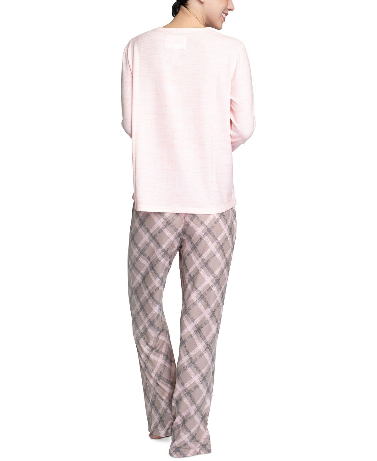 Muk Luks Butter-knit V-neck & Flare-leg Pants Lounge Set Pink Plaid