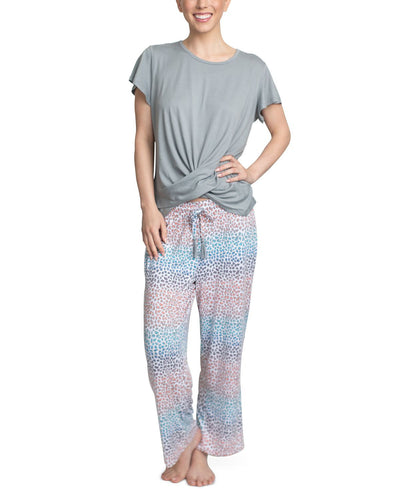 Muk Luks Cloud Knit Cropped Pants Lounge Set Grey/multi