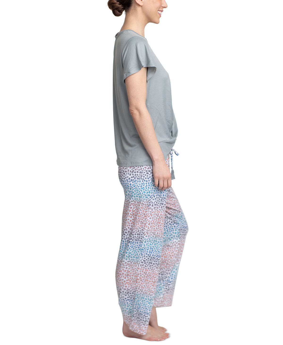 Muk Luks Cloud Knit Cropped Pants Lounge Set Grey/multi