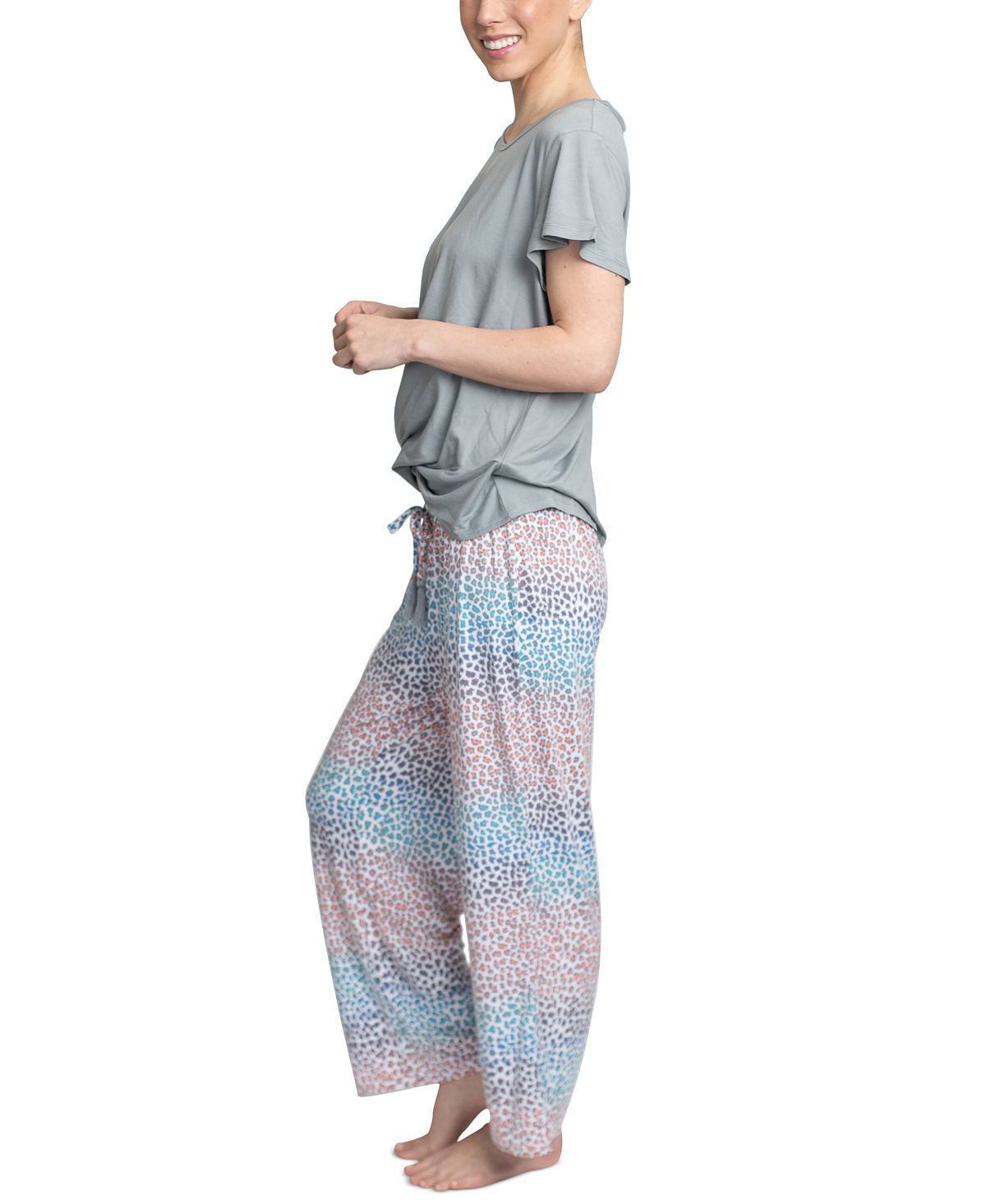 Muk Luks Cloud Knit Cropped Pants Lounge Set Grey/multi