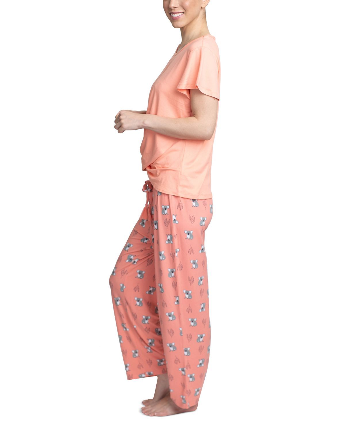 Muk Luks Cloud Knit Cropped Pants Lounge Set Peach/koah