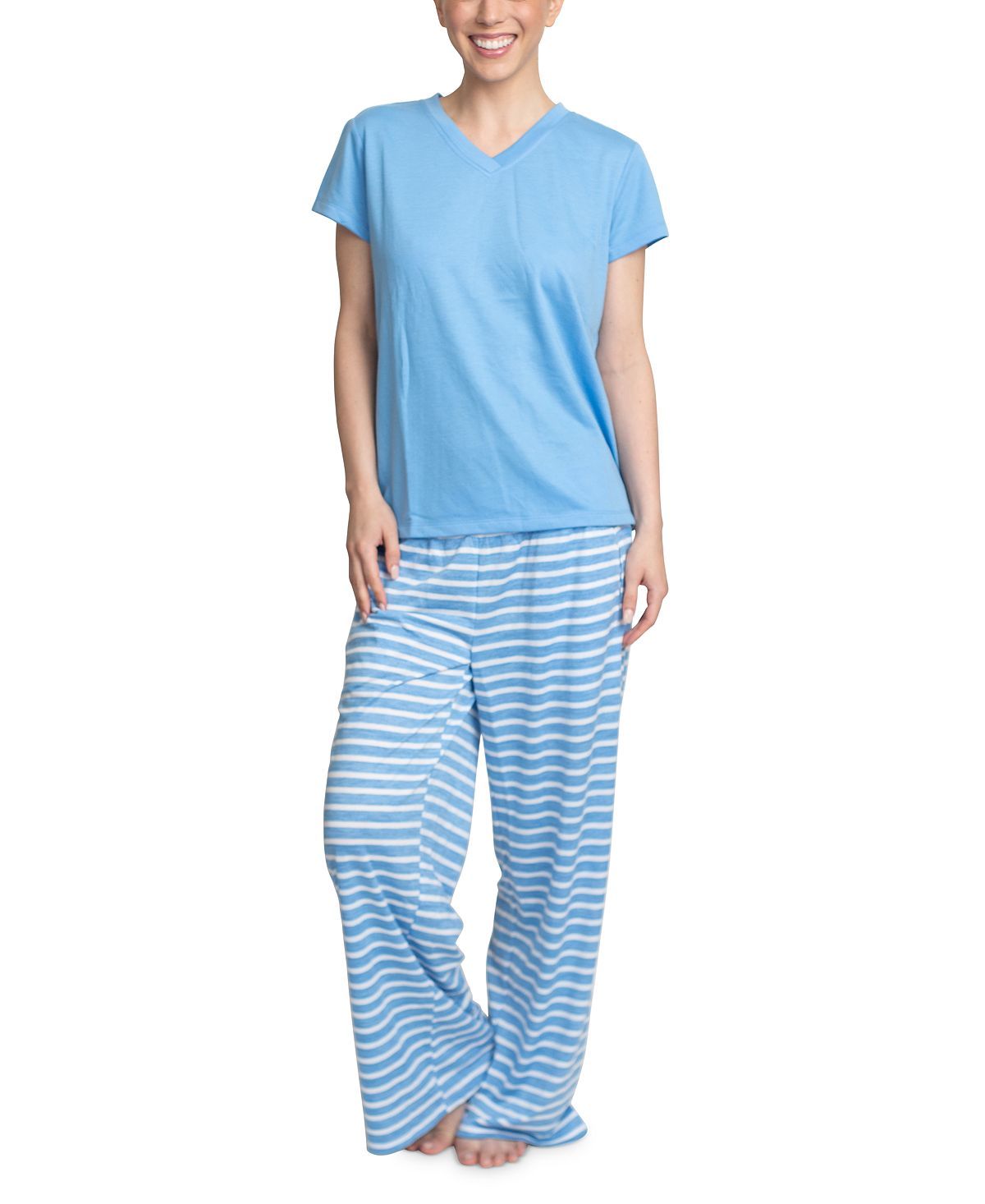 Muk Luks Knit Pajama Set Blue/stripe