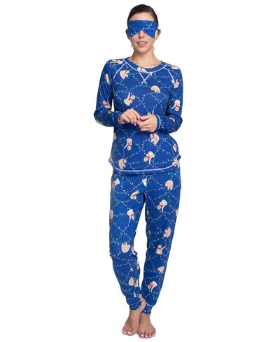 Muk Luks Plus Printed Hacci Pajamas & Sleep Mask Set Sloths