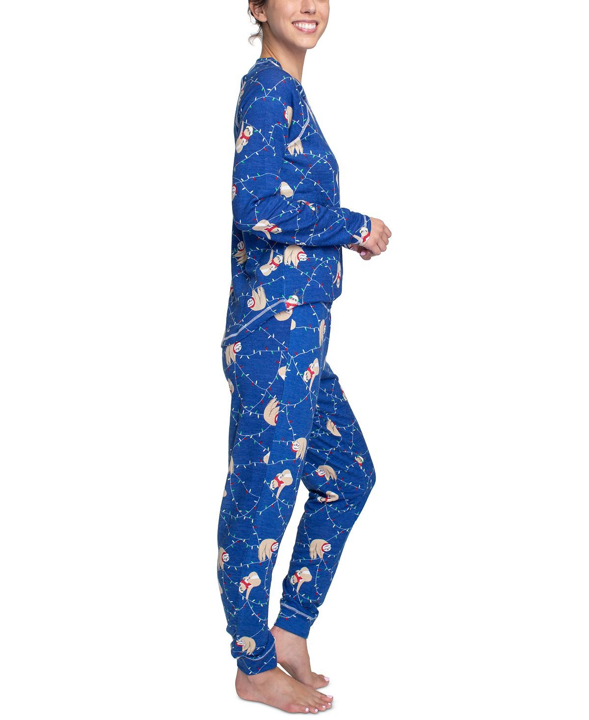 Muk Luks Plus Printed Hacci Pajamas & Sleep Mask Set Sloths