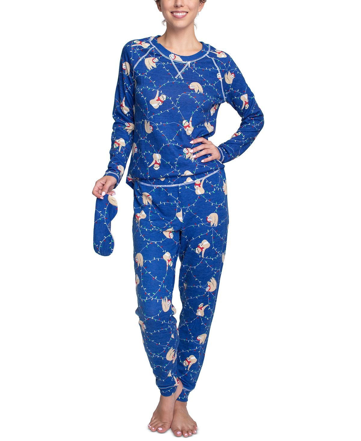 Muk Luks Plus Printed Hacci Pajamas & Sleep Mask Set Sloths