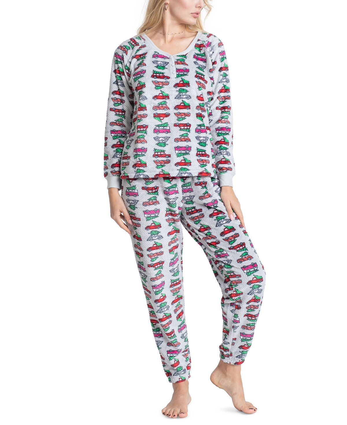 Muk Luks Printed Dimple Fleece Cozy Pajama Set Holidayvac