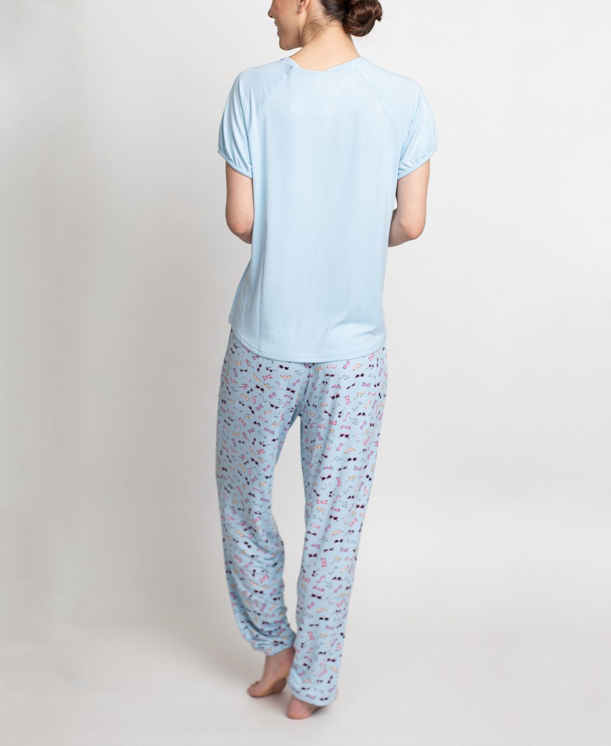 Muk Luks T-shirt & Printed Pants Pajama Set Blue And Sunglasses