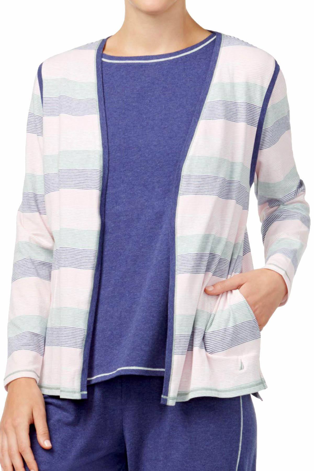 Nautica Multi-Stripe Brushed-Jersey PJ Cardigan