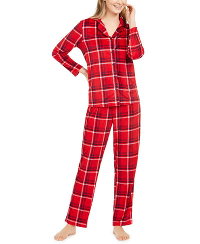 Nautica Wo Velour Notch-collar Plaid Pajama Set Online Only Red Plaid