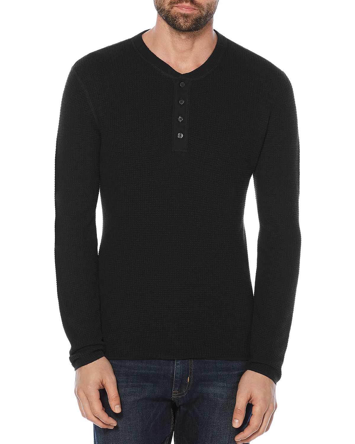 Original Penguin Long Sleeve Waffle Henley True Black