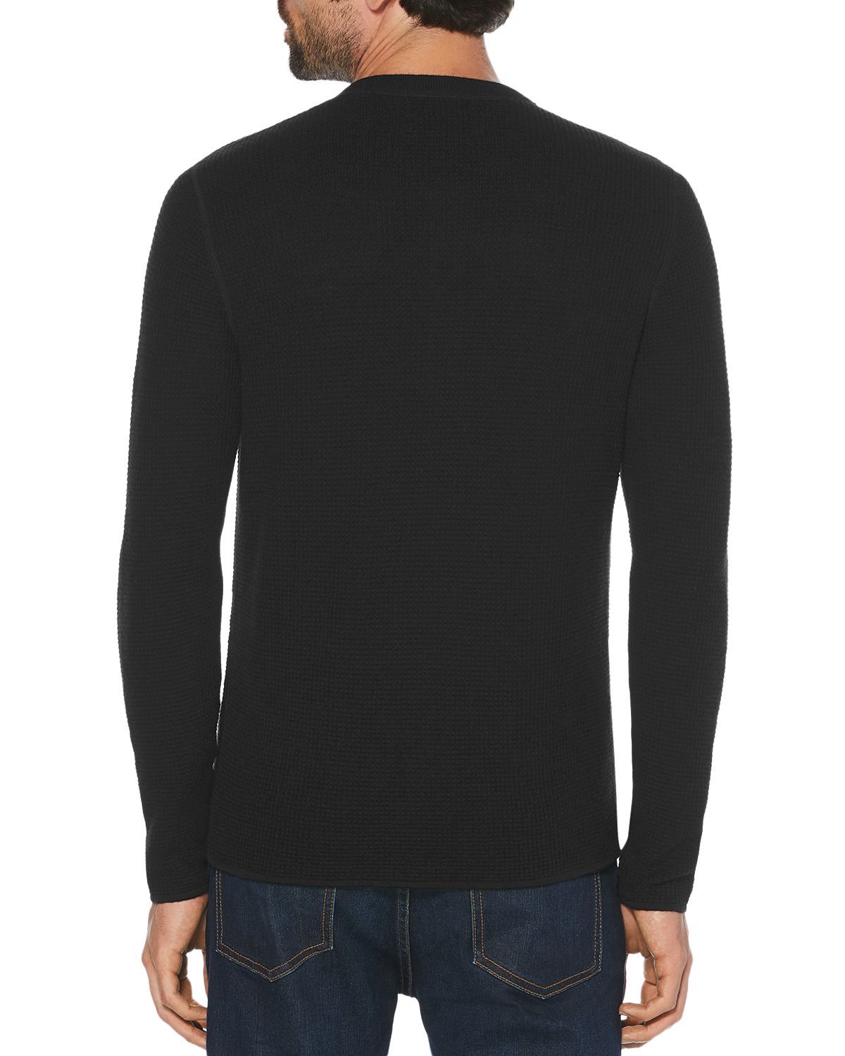 Original Penguin Long Sleeve Waffle Henley True Black