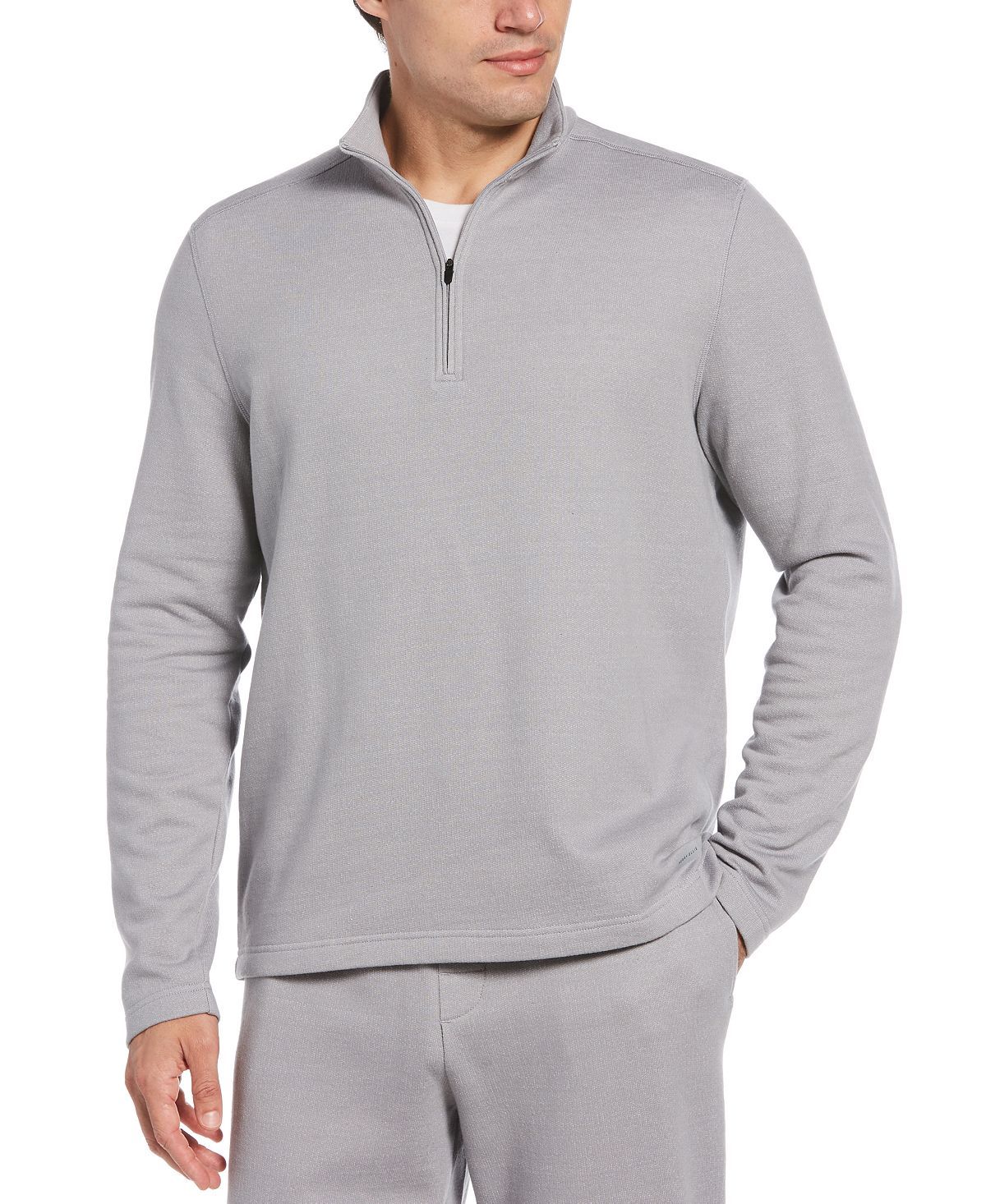 Perry Ellis Portfolio Portfolio Heathered Textured Knit Quarter-zip Grey