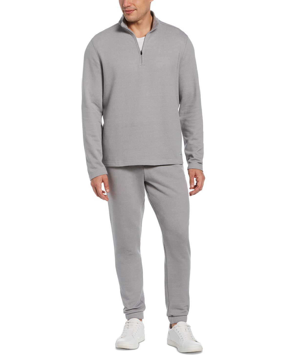 Perry Ellis Portfolio Portfolio Heathered Textured Knit Quarter-zip Grey